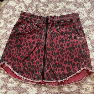 Carmar denim leopard print zip front skirt in red and black